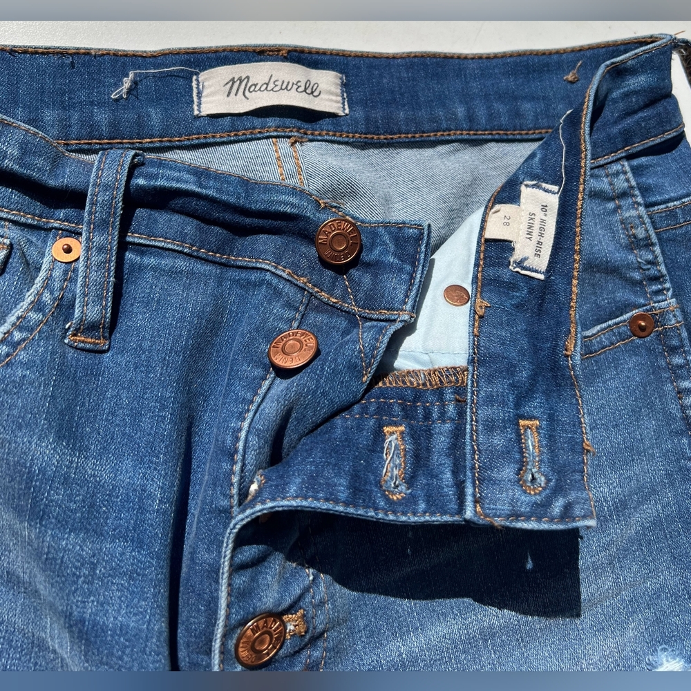 Madewell Women's Distressed Skinny Jeans - Blue - Picture 9 of 10